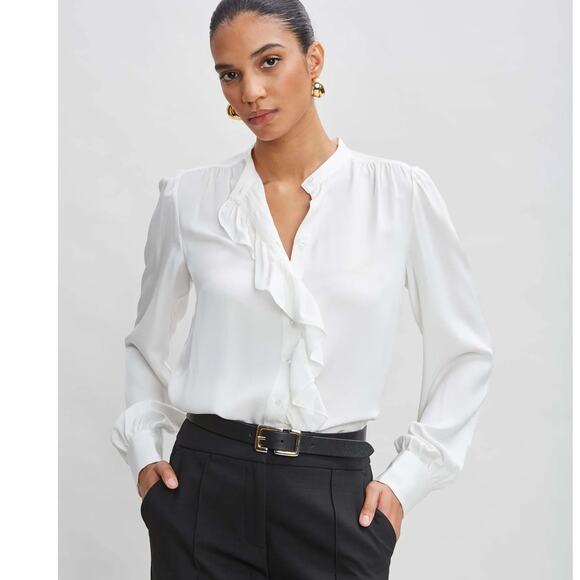 Elie Tahari Silk Ruffle Button Down - Picture 1 of 7